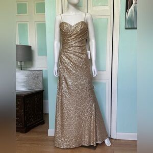 Size 10 Sorella Vita Gold Champagne Fitted Sequin bridesmaid prom dress gown